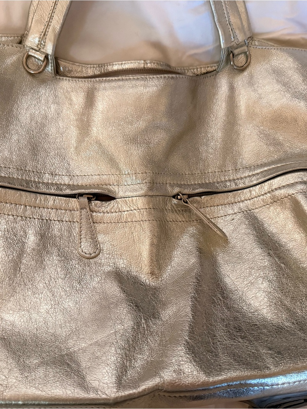 "Giudi Italy Metallic Silver Slouchy Tote Bag